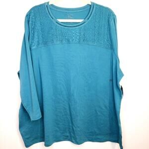 Hasting & Smith Lace Overlay Scoop Neck Top with Elbow Length Sleeves 3X